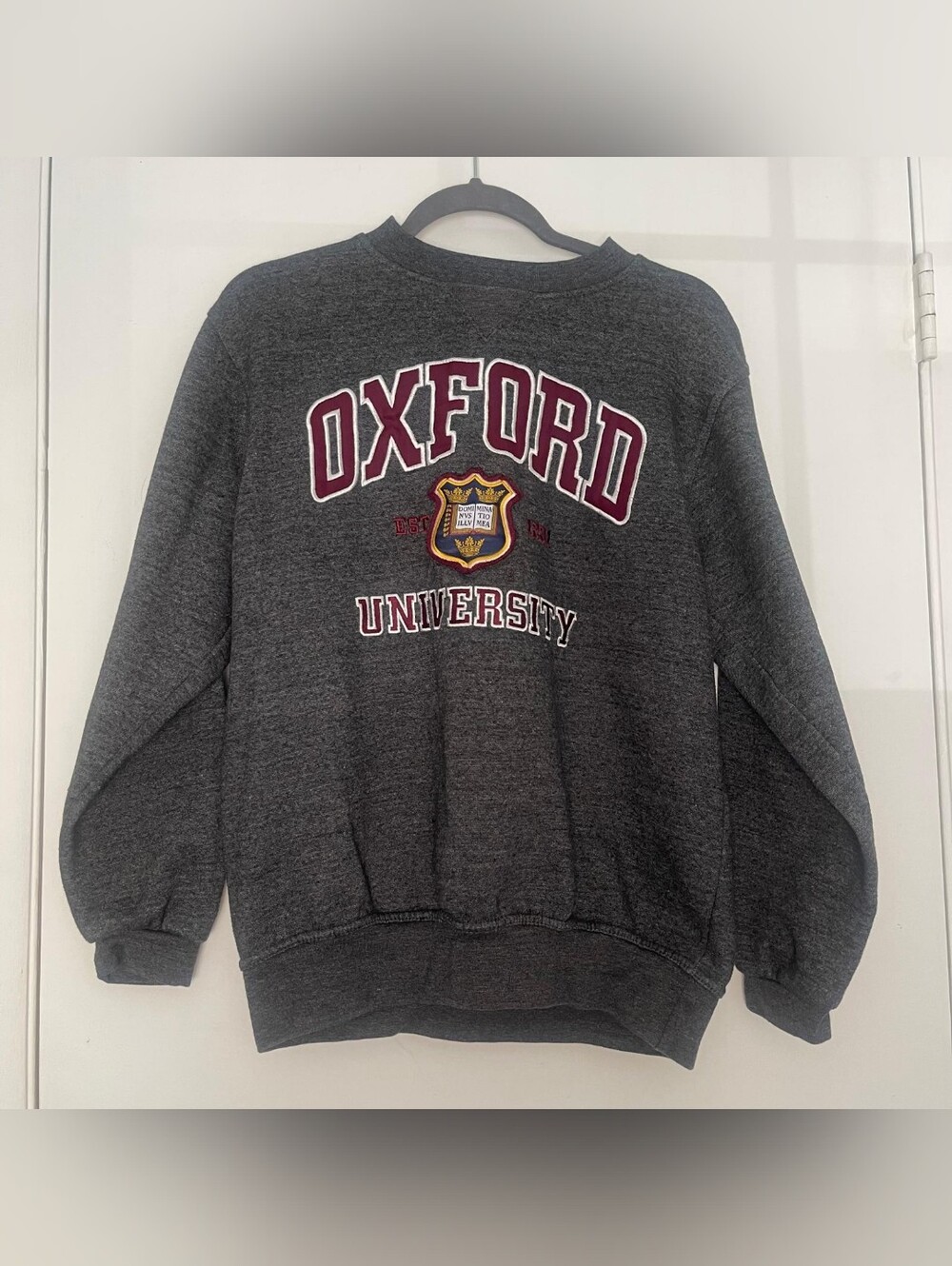 Oxford University Crewneck Sweatshirt - Dark Gray with Maroon Logo Size M